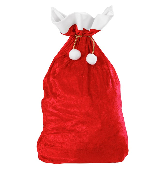 Weihnachtssack aus rotem Samt 60x100 cm gefüllt mit Geschenken