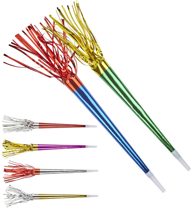 Set aus zwei metallisierten Trompeten mit 35 cm Länge für Fasnacht und Karneval