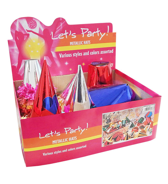 Metallic-Partyhüte aus Pappe in verschiedenen Farben und Formen für Fasnacht