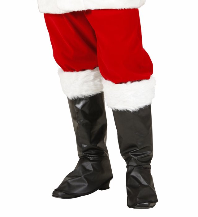 Rote Stiefelüberzieher Weihnachtsmann über schwarzen Schuhen