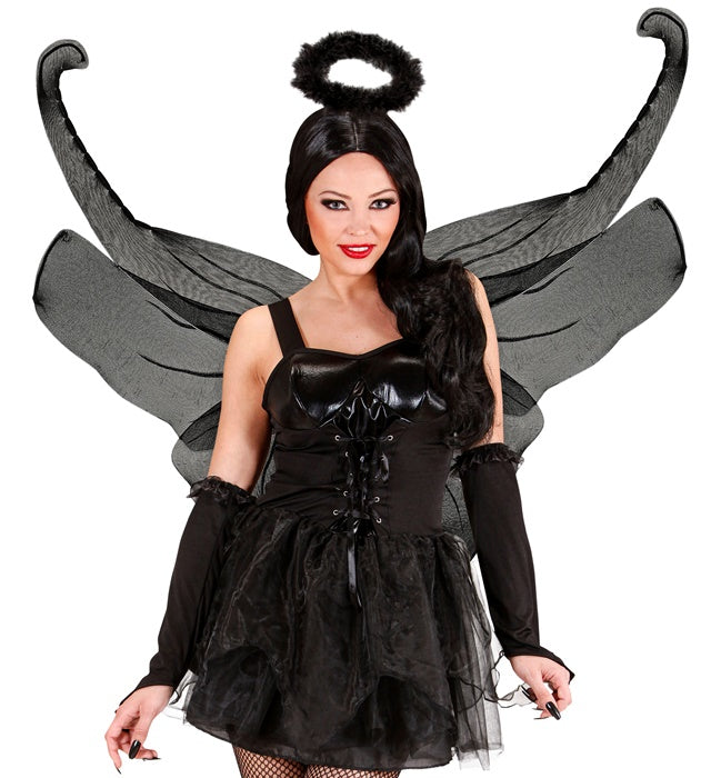 Schwarze Kostümflügel 95x110 cm für Fasnacht und Halloween