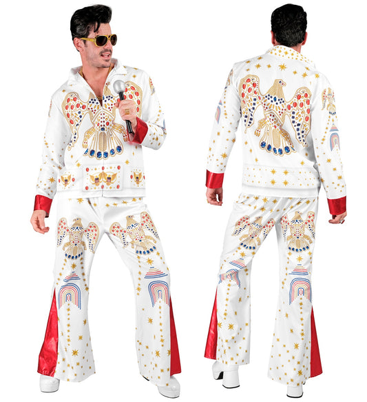 Elvis King of Rock Herrenkostüm mit Oberteil und Hose in Weiss
