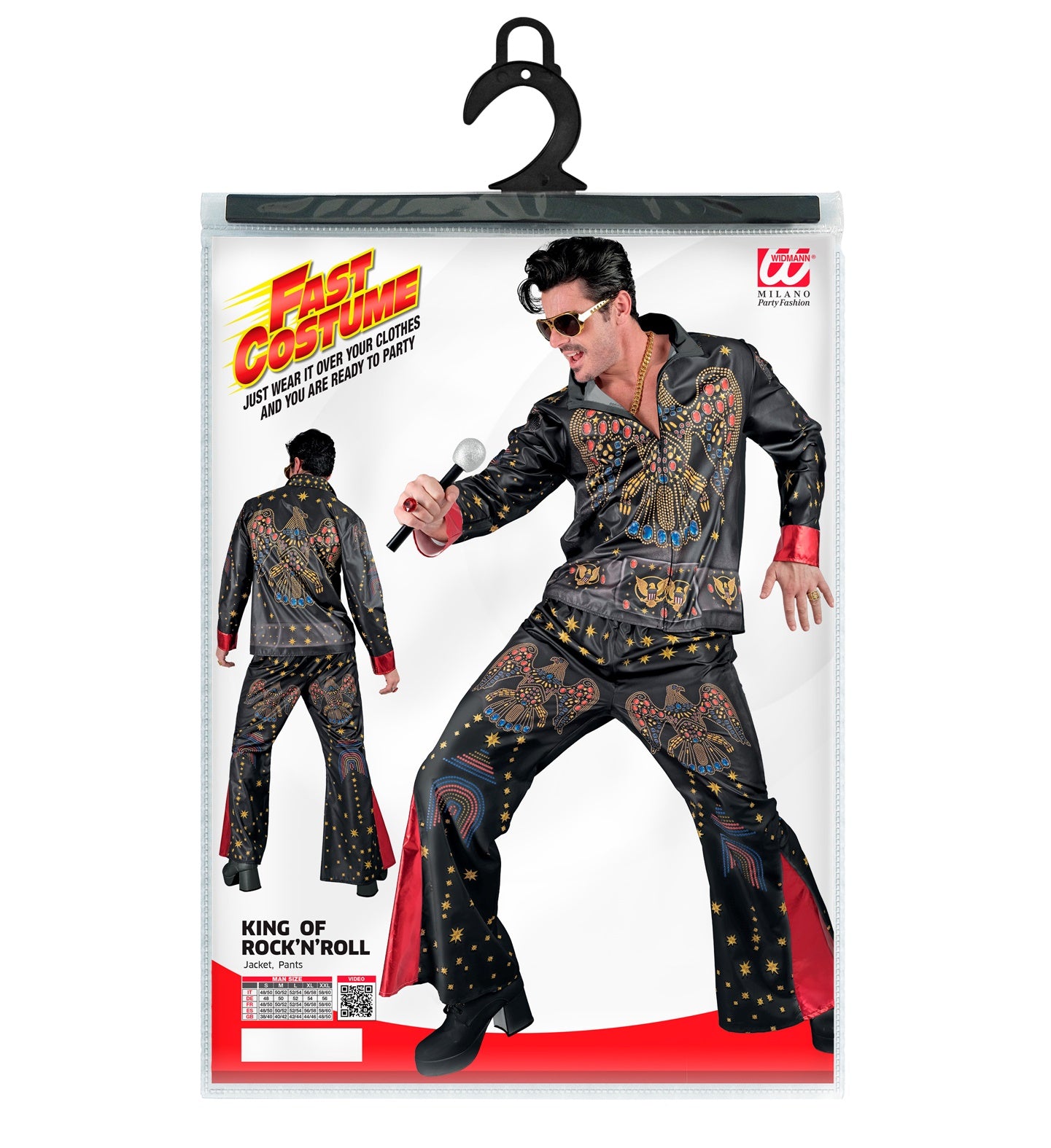 Elvis King of Rock Herrenkostüm mit Oberteil und Hose in Schwarz