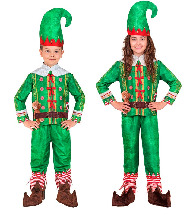 Elfen-Kostüm Set mit grünem Oberteil, Hose und spitz zulaufender Mütze für Fasnacht