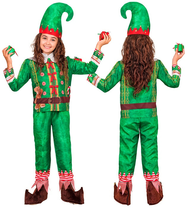 Elfen-Kostüm Set mit grünem Oberteil, Hose und spitz zulaufender Mütze für Fasnacht