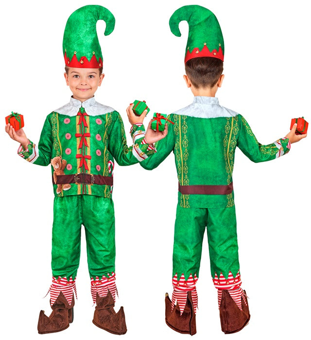 Elfen-Kostüm Set mit grünem Oberteil, Hose und spitz zulaufender Mütze für Fasnacht