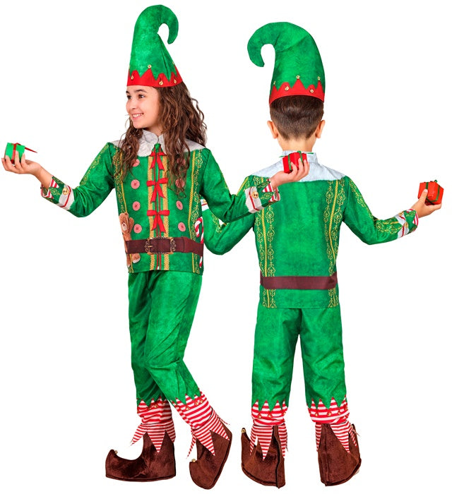 Elfen-Kostüm Set mit grünem Oberteil, Hose und spitz zulaufender Mütze für Fasnacht