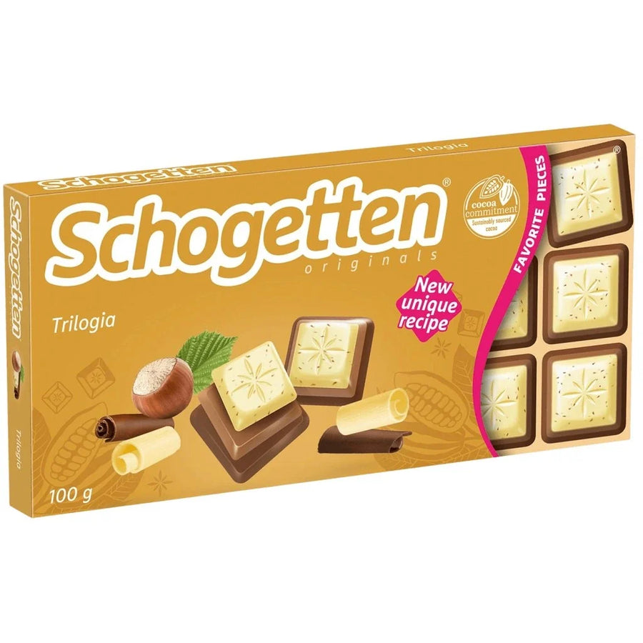 Schogetten Praline Trilogia 100 g weisse Schokolade mit Haselnuss-Crisp – Produktansicht