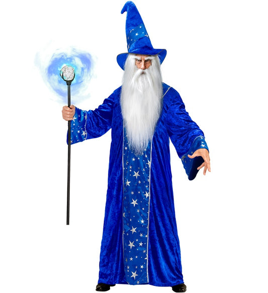 Fantasy Zauberer Kostüm mit langer Robe und spitzem Hut für Fasnacht
