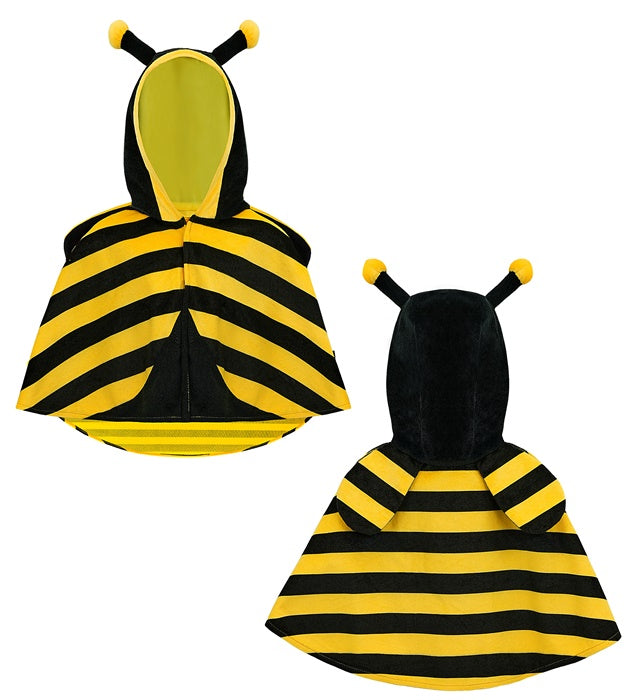 Bienen-Kostüm aus Plüsch mit Kapuzen-Poncho in schwarz-gelb für Fasnacht