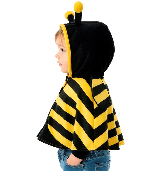 Bienen-Kostüm aus Plüsch mit Kapuzen-Poncho in schwarz-gelb für Fasnacht