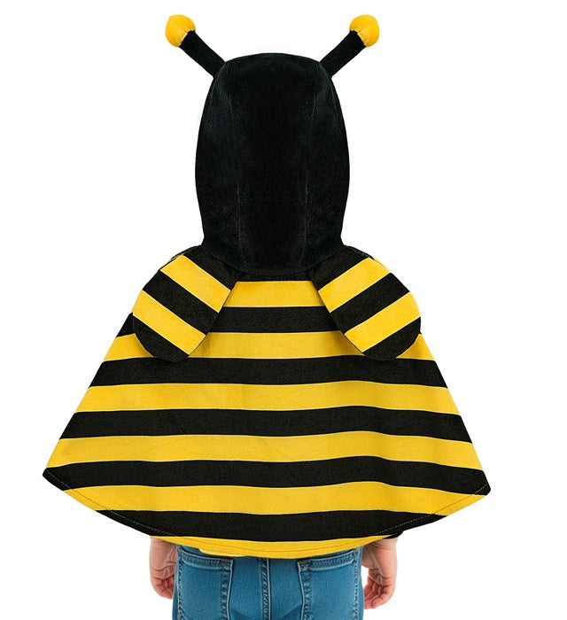 Bienen-Kostüm aus Plüsch mit Kapuzen-Poncho in schwarz-gelb für Fasnacht