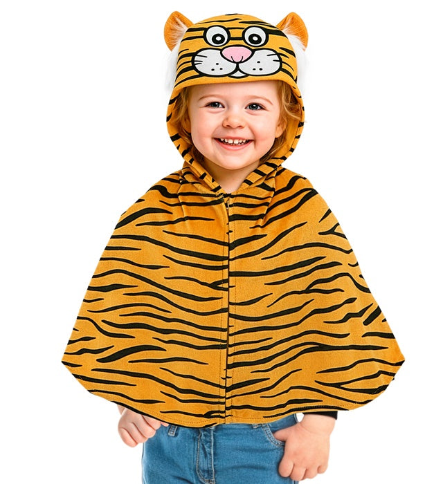 Tiger-Plüsch-Poncho mit Kapuze – Fasnachtskostüm aus weichem Plüsch