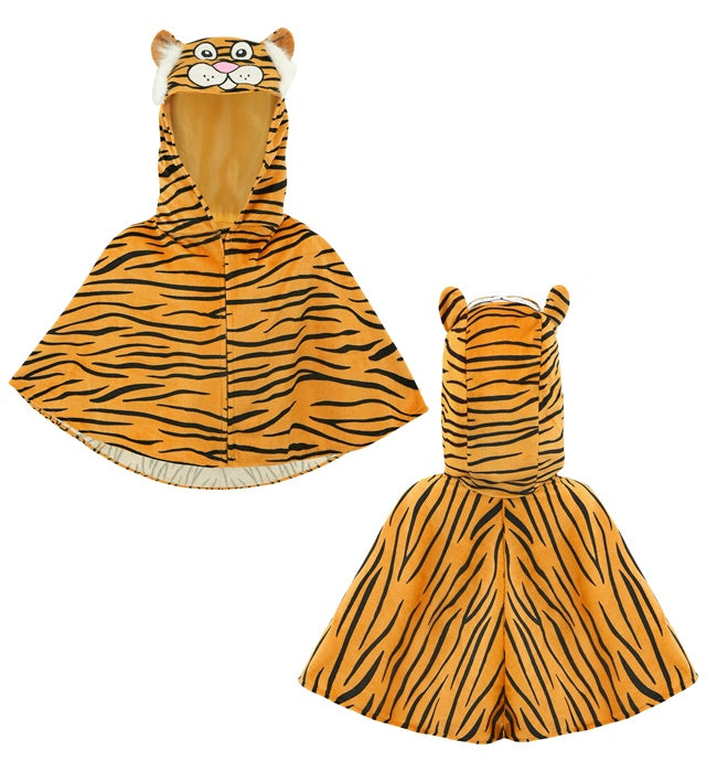 Tiger-Plüsch-Poncho mit Kapuze – Fasnachtskostüm aus weichem Plüsch