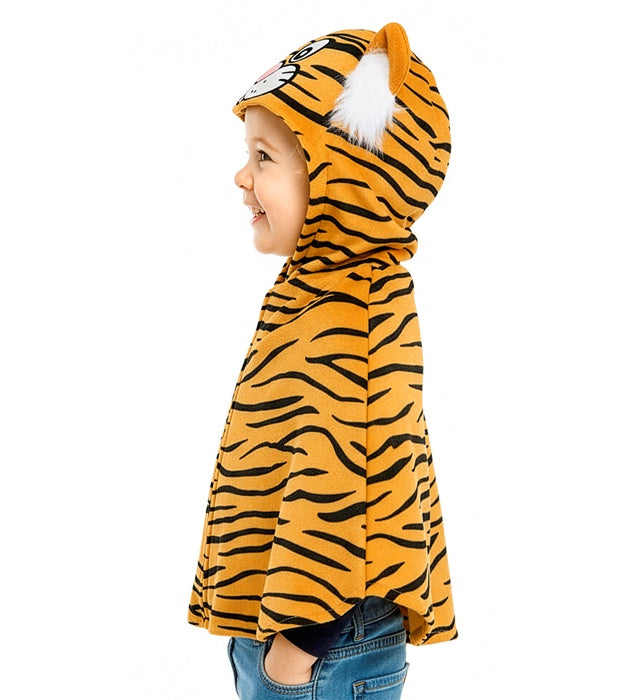 Tiger-Plüsch-Poncho mit Kapuze – Fasnachtskostüm aus weichem Plüsch