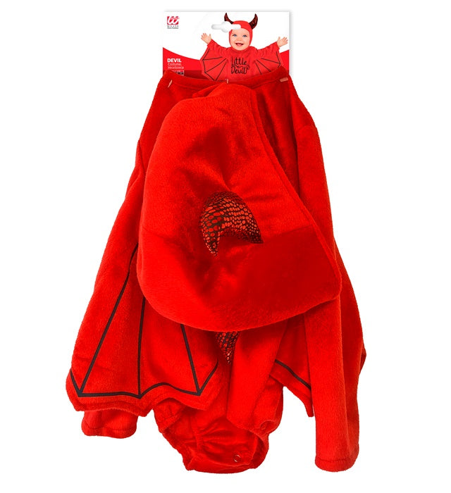 Teufel-Kostüm-Overall aus rotem Plüsch mit Kapuze und Hörnern für Fasnacht