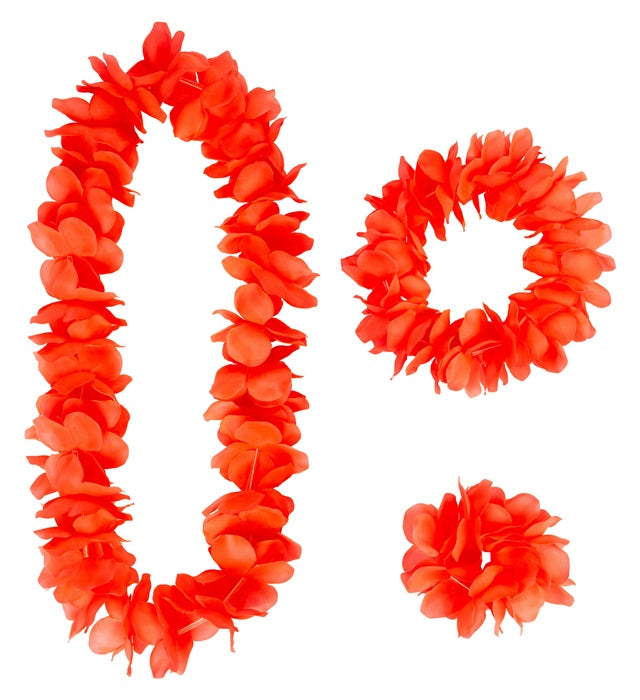 Rotes Hawaii-Set bestehend aus Halskette, Stirnband und Armband für Fasnacht und Karneval