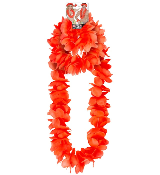 Rotes Hawaii-Set bestehend aus Halskette, Stirnband und Armband für Fasnacht und Karneval