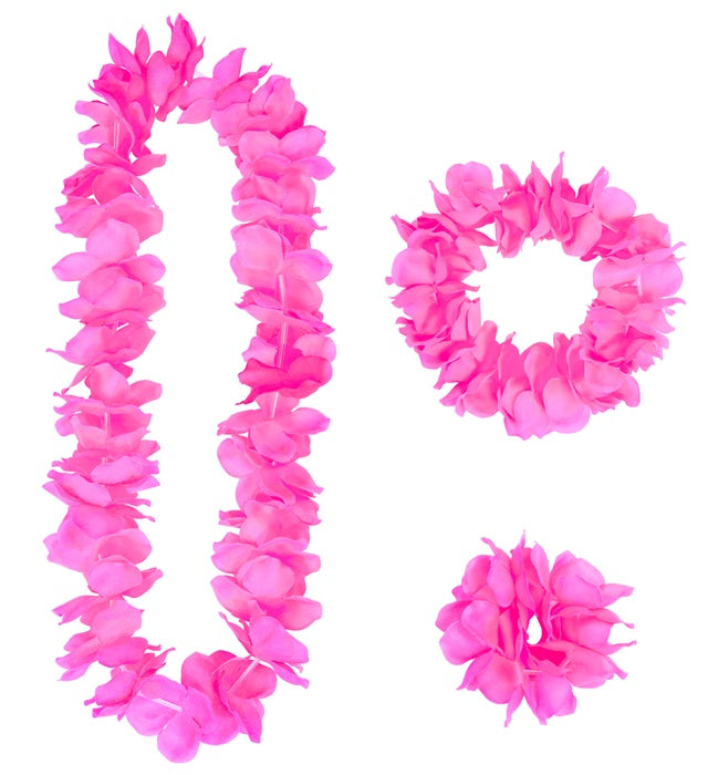 Pinkes Hawaii-Set mit Halskette, Stirnband und Armband für Fasnacht und Mottoparty