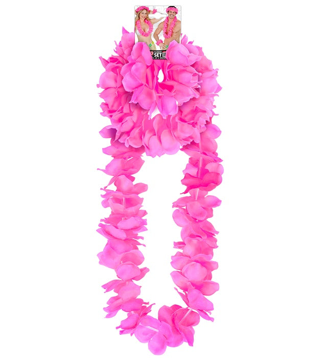 Pinkes Hawaii-Set mit Halskette, Stirnband und Armband für Fasnacht und Mottoparty