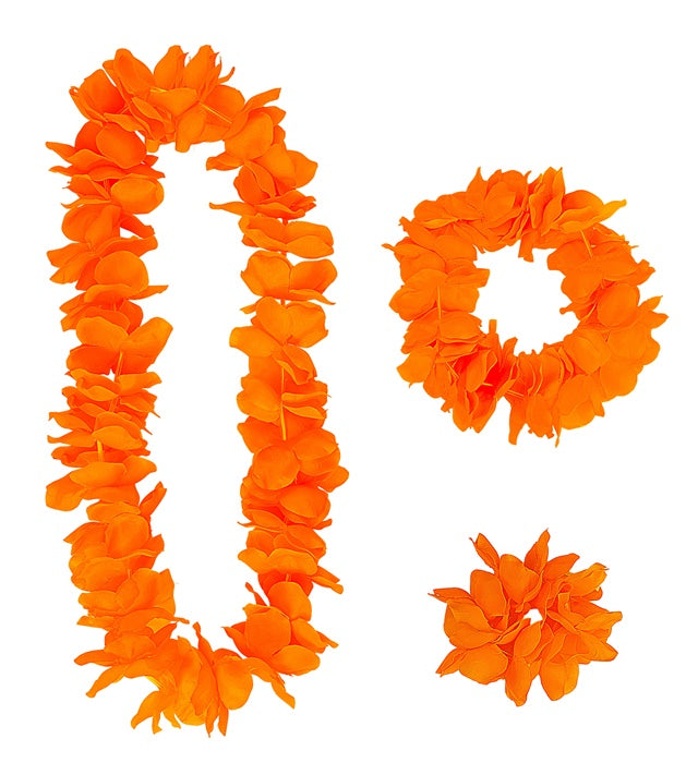 Orangenes Hawaii-Set mit Halskette, Stirnband und Armband für Karneval und Fasnacht