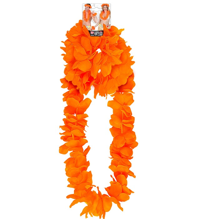 Orangenes Hawaii-Set mit Halskette, Stirnband und Armband für Karneval und Fasnacht