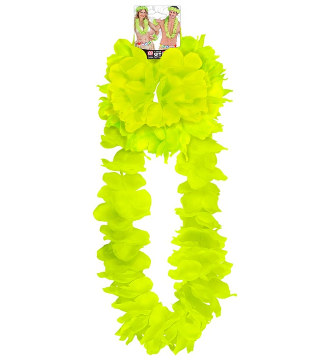 Gelbes Hawaii-Set bestehend aus Halskette, Stirnband und Armband