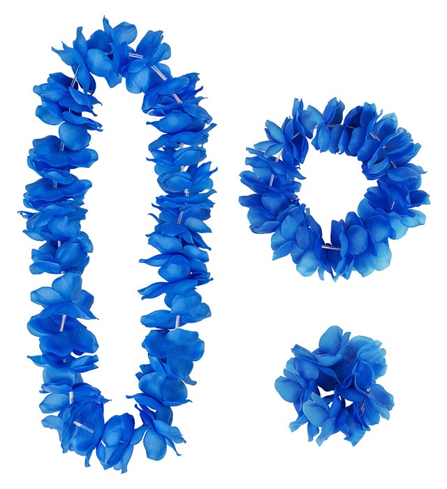 Blaues Hawaii-Set mit Halskette, Stirnband und Armband für Fasnacht und Karneval