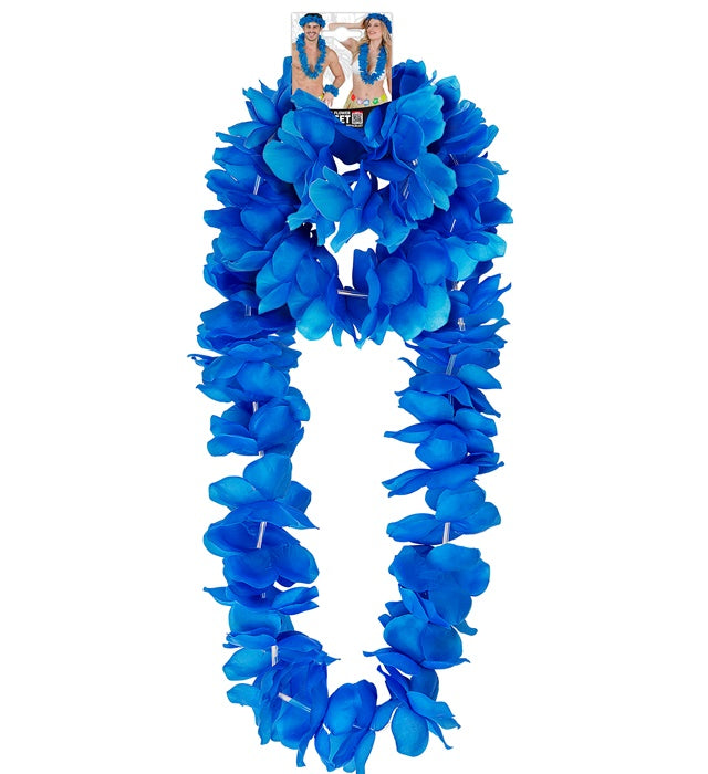 Blaues Hawaii-Set mit Halskette, Stirnband und Armband für Fasnacht und Karneval