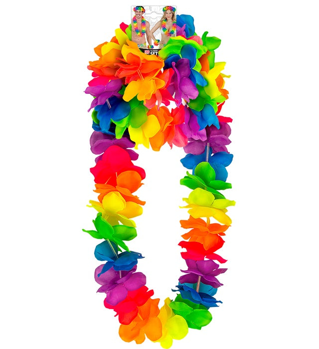 Buntes Hawaii-Set mit Halskette, Stirnband und Armband für Fasnacht