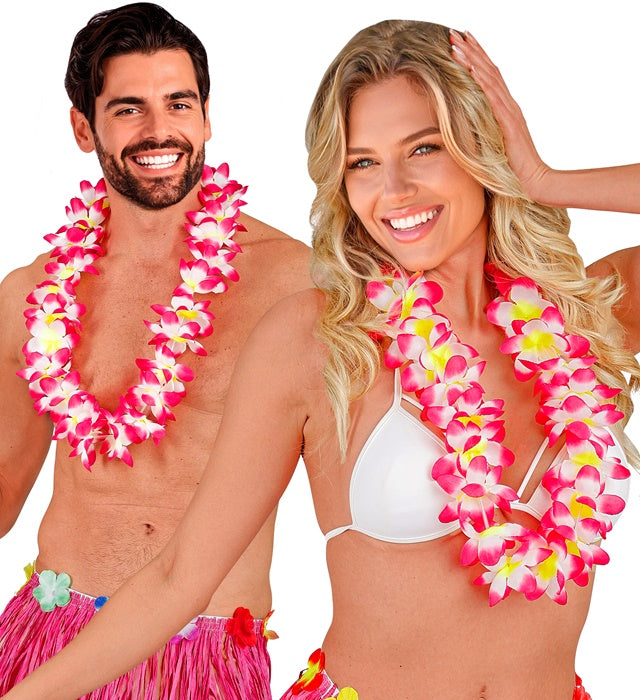 Pinkfarbene Hawaiikette aus Kunststoff für Fasnacht und Karneval