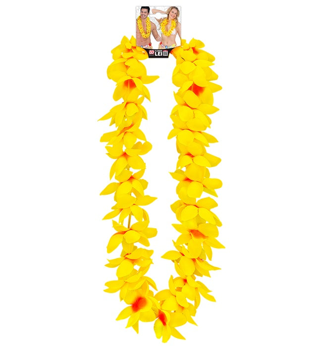 Gelbe Hawaii-Kette mit tropischen Blüten als Fasnacht- und Karneval-Accessoire