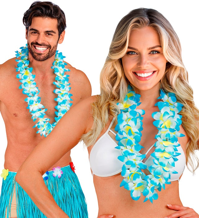 Hellblaue Hawaiikette aus Kunststoff für Fasnacht und Karneval