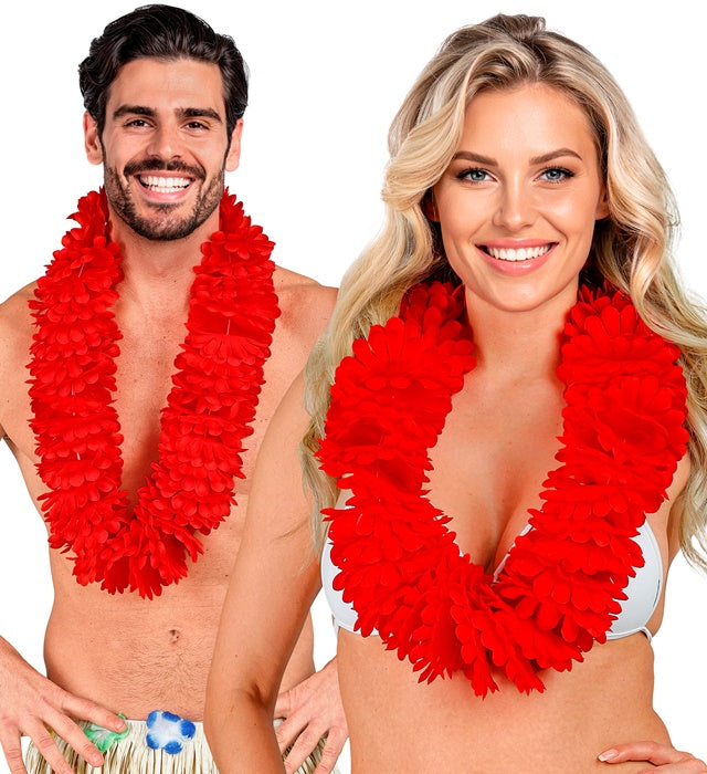 Rote Blumenkette als Hawaiikette für Fasnacht und Karneval
