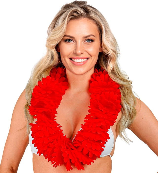 Rote Blumenkette als Hawaiikette für Fasnacht und Karneval