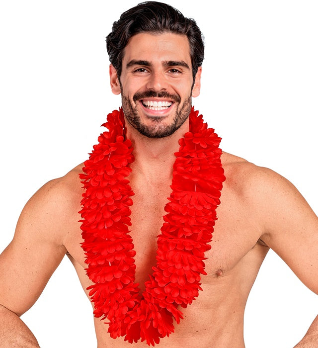 Rote Blumenkette als Hawaiikette für Fasnacht und Karneval