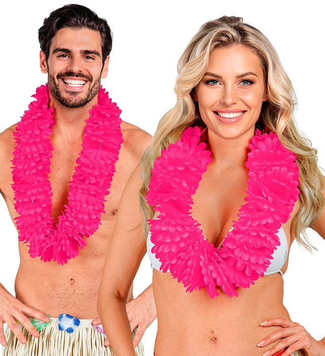 Pinkfarbene Hawaiikette aus Kunststoffblüten für Fasnacht und Karneval