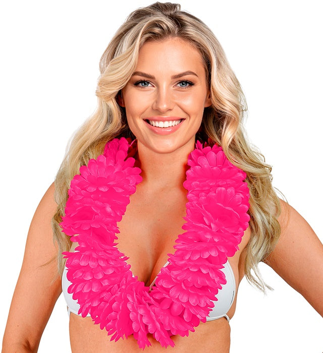 Pinkfarbene Hawaiikette aus Kunststoffblüten für Fasnacht und Karneval