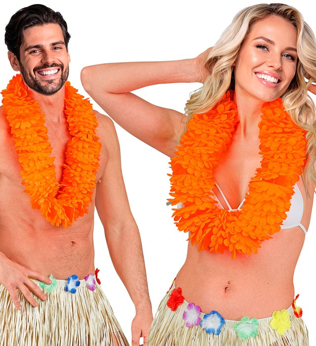 Leuchtend orange Hawaiikette aus Kunststoff als Fasnachts-Accessoire