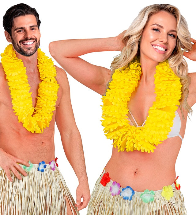 Gelbe Hawaiikette aus Kunststoffblüten für Fasnacht und Karneval