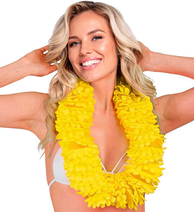 Gelbe Hawaiikette aus Kunststoffblüten für Fasnacht und Karneval