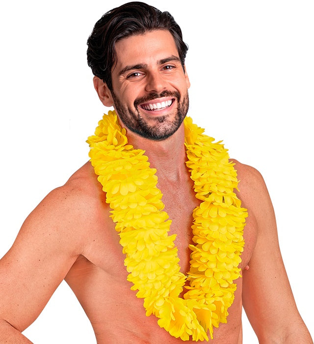 Gelbe Hawaiikette aus Kunststoffblüten für Fasnacht und Karneval