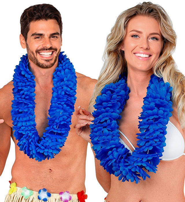 Blaue Hawaiikette aus Kunststoffblüten für Fasnacht und Mottoparty