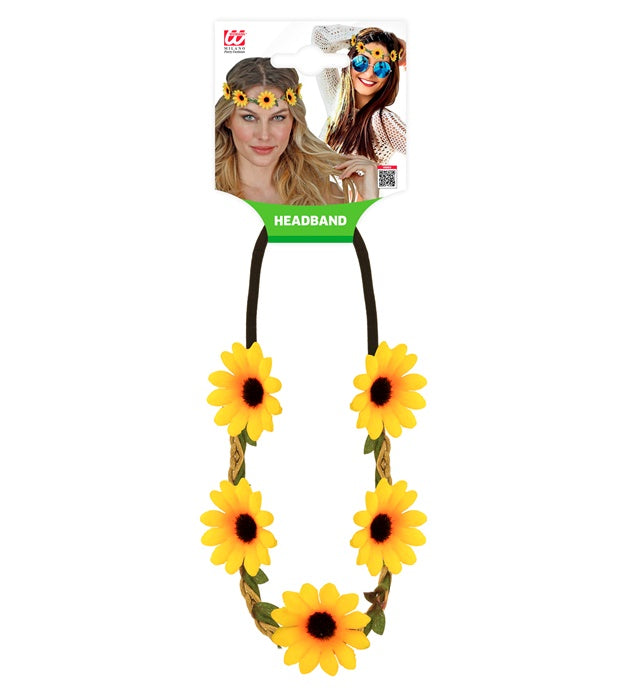 Elastisches Haarband mit leuchtenden Sonnenblumen als Fasnacht-Accessoire