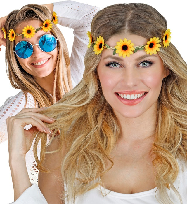 Elastisches Haarband mit leuchtenden Sonnenblumen als Fasnacht-Accessoire