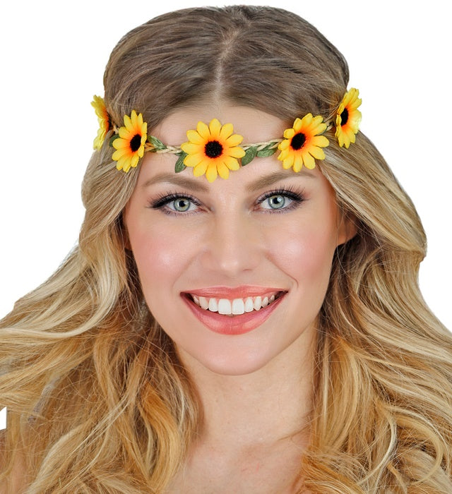 Elastisches Haarband mit leuchtenden Sonnenblumen als Fasnacht-Accessoire