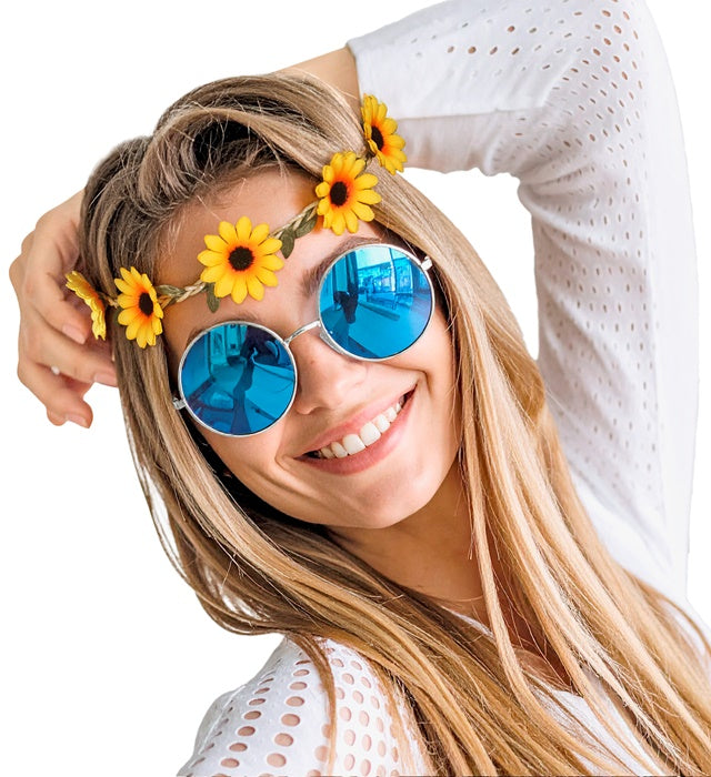 Elastisches Haarband mit leuchtenden Sonnenblumen als Fasnacht-Accessoire