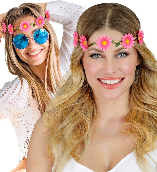 Rosa Blumen Haarband mit elastischem Stirnband auf weißem Hintergrund