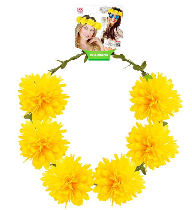 Gelbes Stirnband mit Blumenmotiv als Fasnachts-Accessoire
