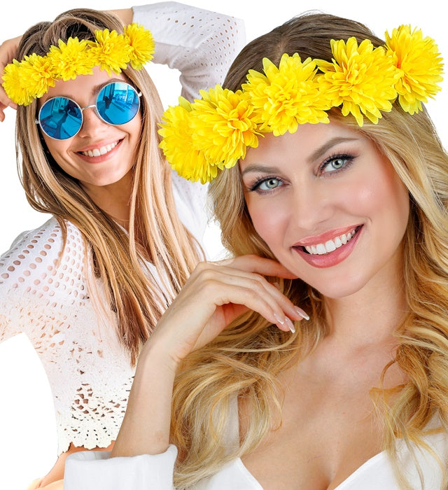 Gelbes Stirnband mit Blumenmotiv als Fasnachts-Accessoire